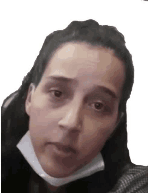 a woman wearing a face mask is making a sad face .