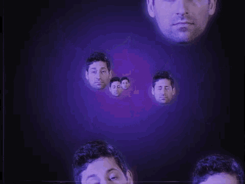 a group of men 's faces are floating in the air