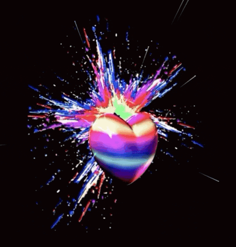 a colorful heart is surrounded by a bunch of hearts on a black background