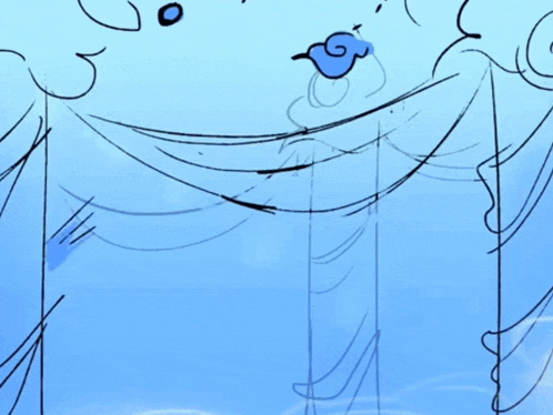 a drawing of a person laying on a cloud with a bird flying overhead