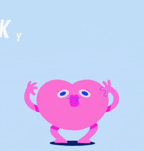 a pink cartoon character says ky freaky in white letters on a blue background