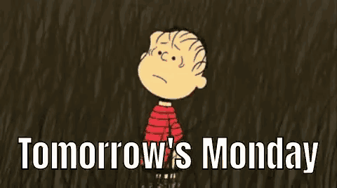 a cartoon of a boy standing in the rain and the words `` tomorrow 's monday '' .