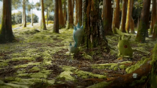a painting of a pokemon in a forest