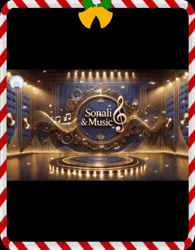 a stage with a treble clef and the words sonali and music on it