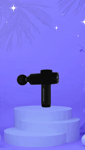 a power massage gun is displayed on a podium