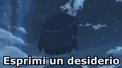 a girl is looking at the sky with the words esprimi un desiderio written below her