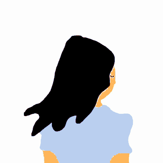 a drawing of a woman with long red hair and a blue shirt