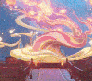 a painting of a bridge with a colorful swirl in the background .