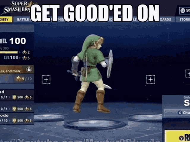 a screenshot of a video game with the words get good 'ed on at the top