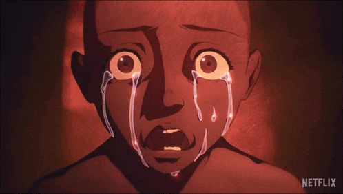 a close up of a person 's face with tears coming out of their eyes and the word netflix on the bottom