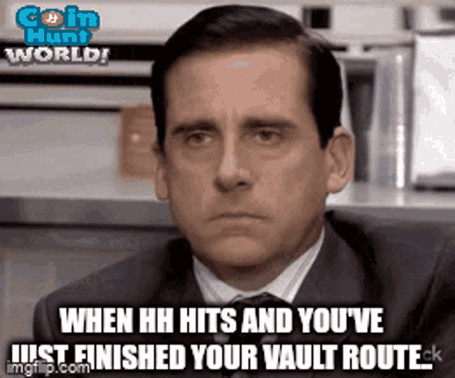 a man in a suit and tie says when hh hits and you 've just finished your vault route ...