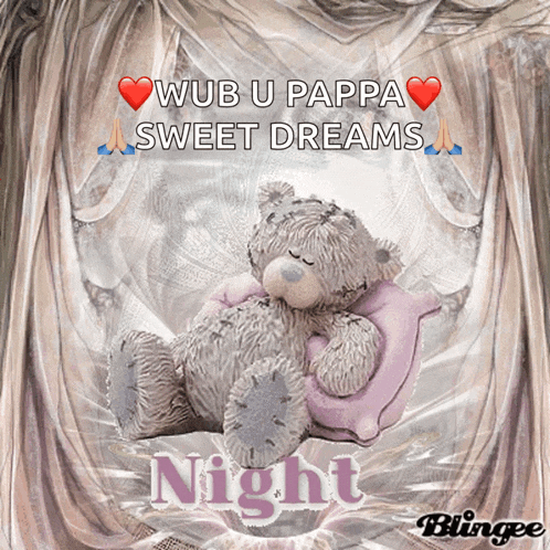 a teddy bear laying on a pillow with the words " wub u pappa sweet dreams " written above it