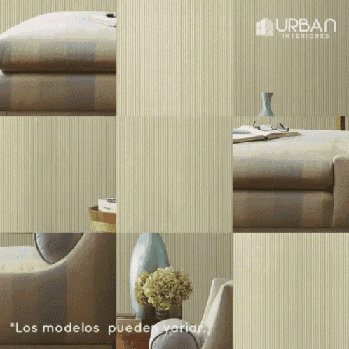 an ad for urban interiors shows a couch and a vase