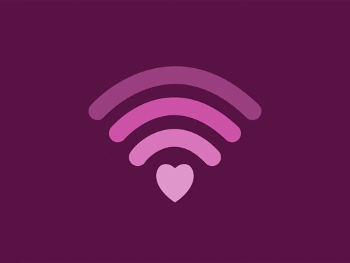 a pink wifi symbol with a heart in the middle on a dark purple background