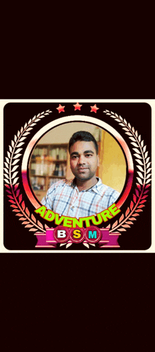 a picture of a man in a circle with the words adventure bsm on the bottom