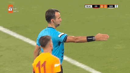 a soccer player wearing a yellow jersey with the number 11 on it stands next to a referee