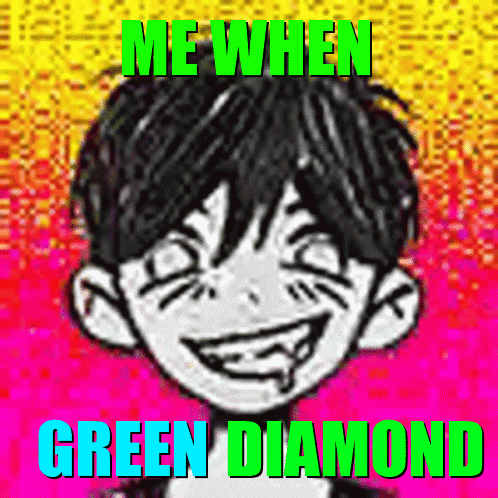 a cartoon of a boy with a smiley face and the words me when green diamond