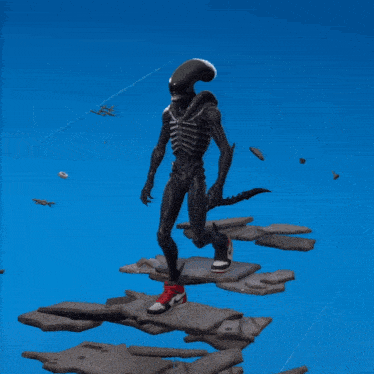 a video game character with a large head is flying through the air