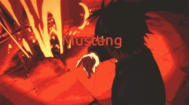 a cartoon character with the name mustang on the bottom