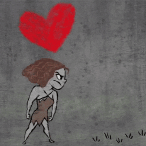 a cartoon drawing of a woman holding a red object in her hand