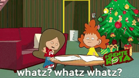 a cartoon of two girls sitting at a table with the words whatz whatz whatz on the bottom
