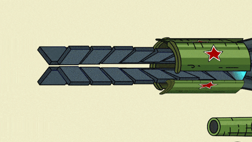 a cartoon drawing of a green rocket with a red star on it