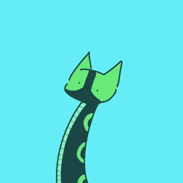 a cartoon drawing of a giraffe with green ears and a long neck