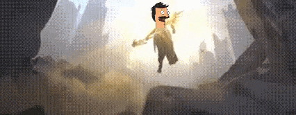 a cartoon character is flying through the air while holding a sword .