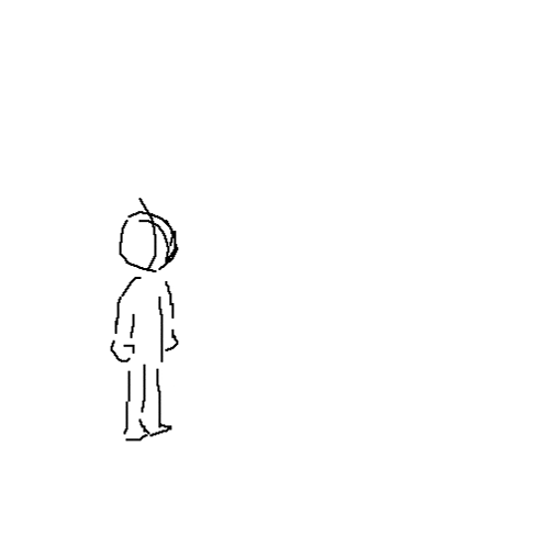 a black and white drawing of a person with their arms in the air