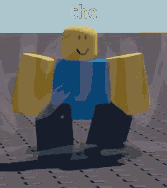a roblox character with a blue shirt and yellow arms says the