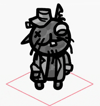 a black and white drawing of a cartoon character with a hat on .