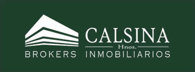 a logo for calsina brokers inmobiliarios with a green background