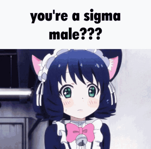 a girl with cat ears and a pink bow tie is asking if she is a sigma male
