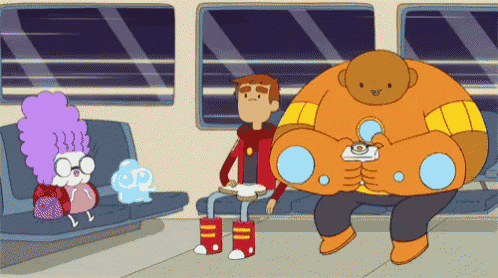 a group of cartoon characters are sitting on a couch