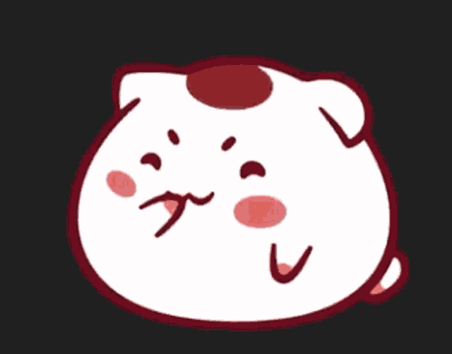 a white cat with red spots is surrounded by hearts