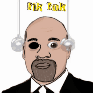 a cartoon of a bald man with a beard and the words tik tok written above him