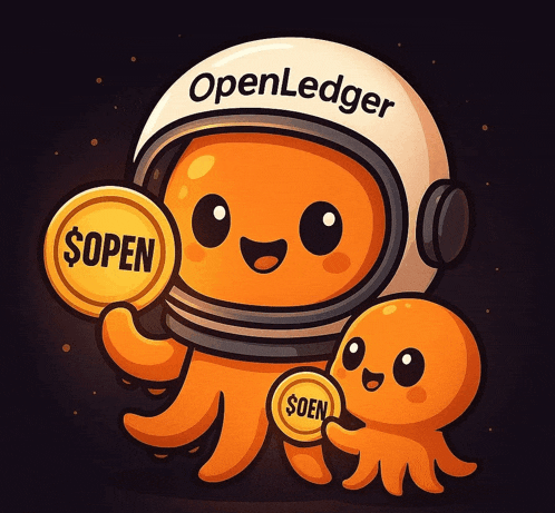 an octopus holding a coin that says open