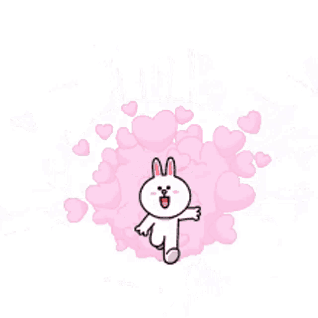 a cartoon of a bunny surrounded by red hearts and kisses