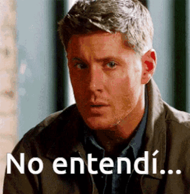 a man in a jacket with the words no entendi written below him