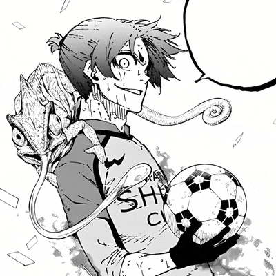 a drawing of a person holding a soccer ball and a chameleon