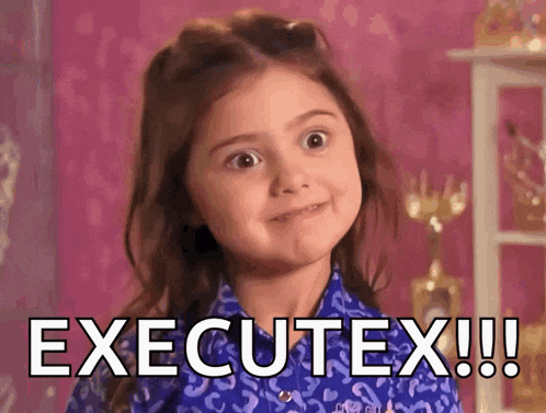 a little girl in a purple shirt says " executex "