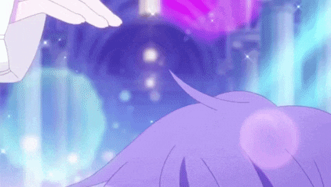 a close up of a person 's head with a purple hair and a purple background .
