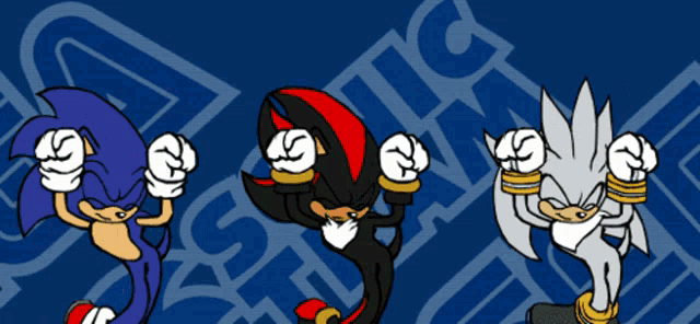 sonic the hedgehog shadow the hedgehog and silver the hedgehog are shown in a cartoon