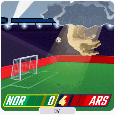 an illustration of a soccer game with the score of nor 0 4 ars 84