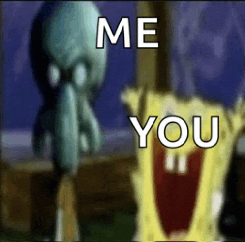 squidward from spongebob squarepants is standing next to spongebob from spongebob squarepants .