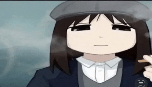 a cartoon girl is smoking a cigar and wearing a hat .