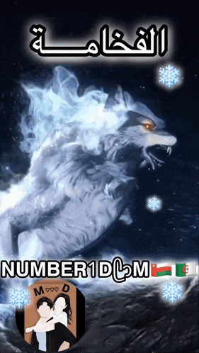 a poster with a wolf and snowflakes and the words number1dcm