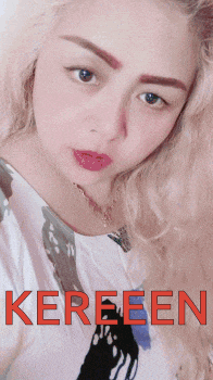 a close up of a woman 's face with the word kereeen on the bottom