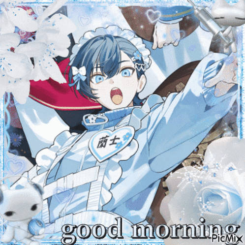 a picture of a boy with the words good morning