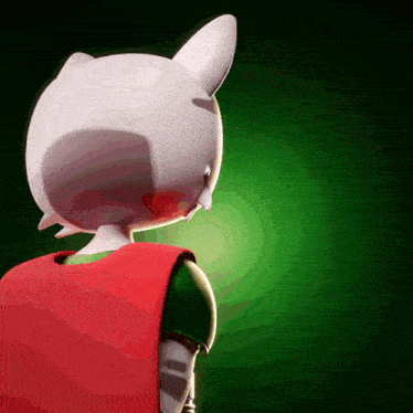 the back of a cartoon character with a red cape on